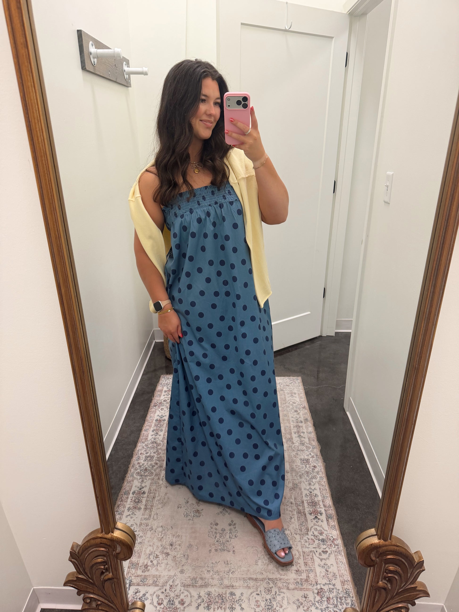 blue polka dot maxi dress Frankies Bikinis | Madeleine Polka Dot Maxi Dress