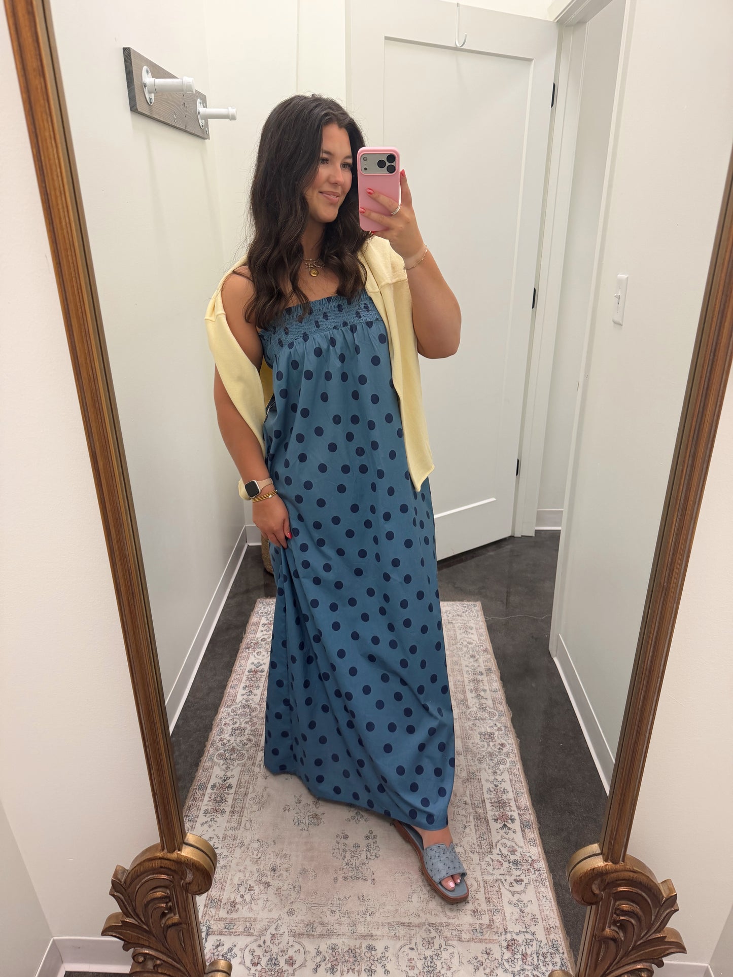 blue polka dot maxi dress