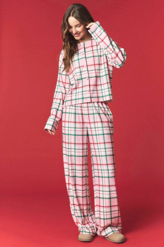Pink plaid PJ set
