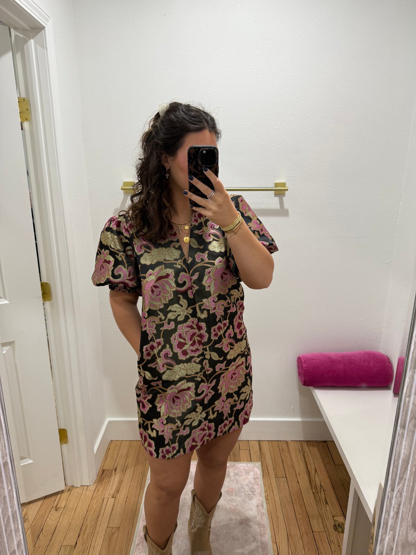 cara puff sleeve floral pattern dress