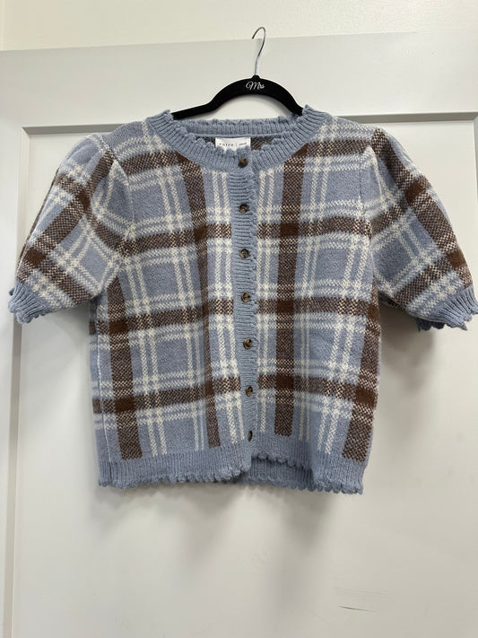 dusty blue plaid sweater top