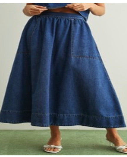 SOFT DENIM A LINE SKIRT WITH POCKET