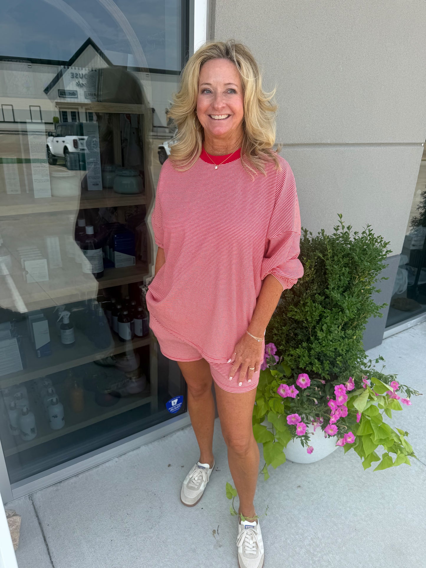 Red ribbed oversized top