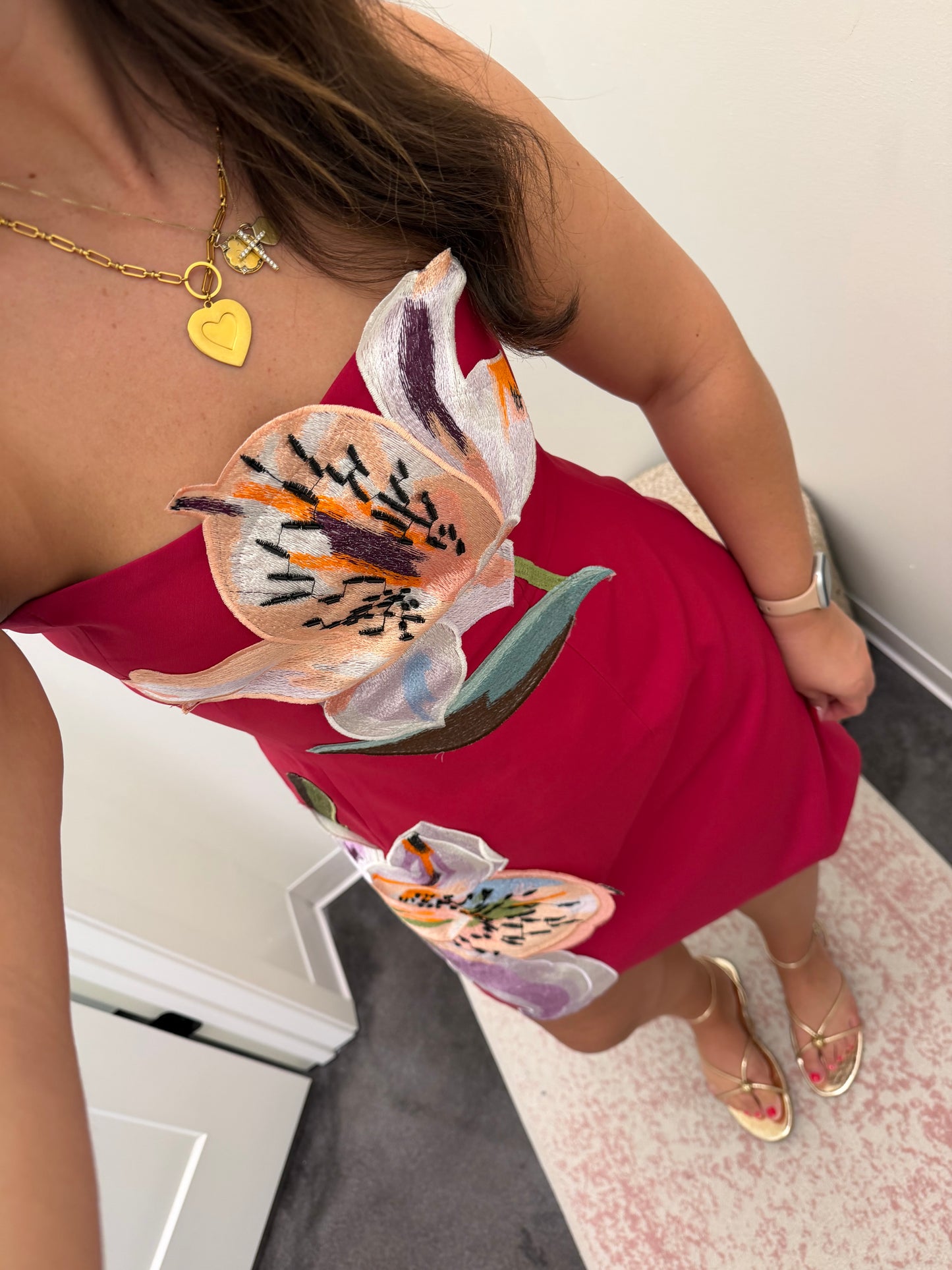 Women’s Strapless Dress with 3D Floral Beaded Detail