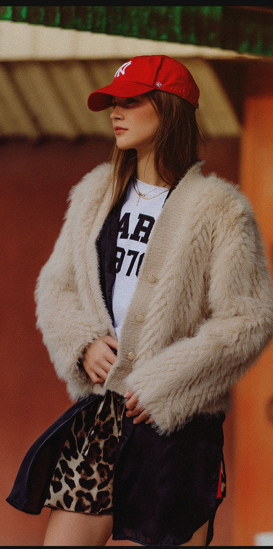 Beige Fur Crop Jacket