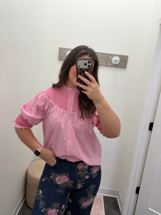 Embroidered button down Top