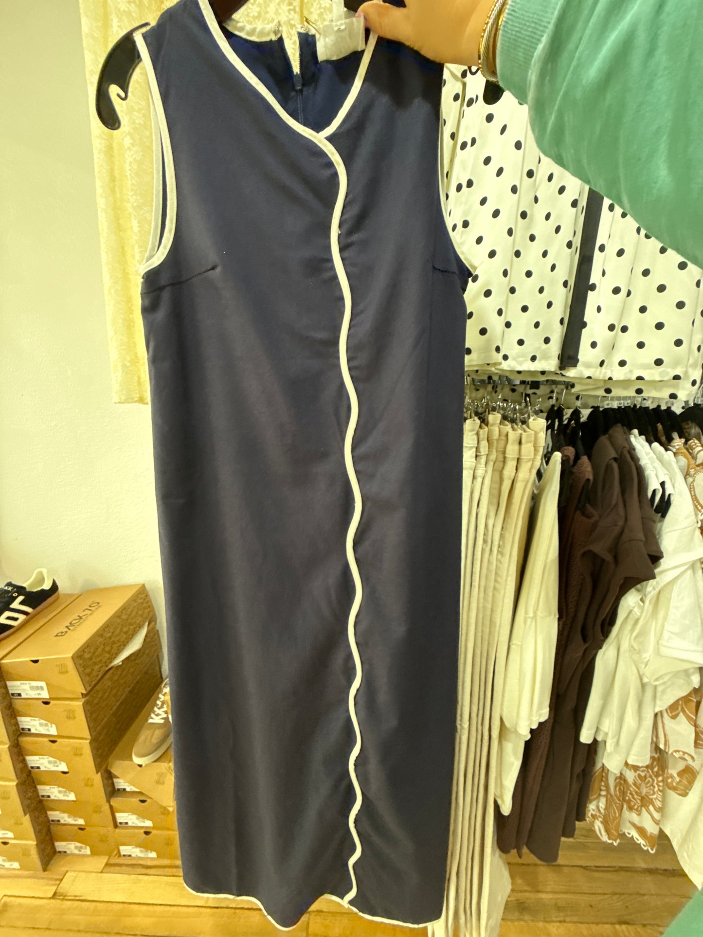 Wavery color contrast linen maxi dress
