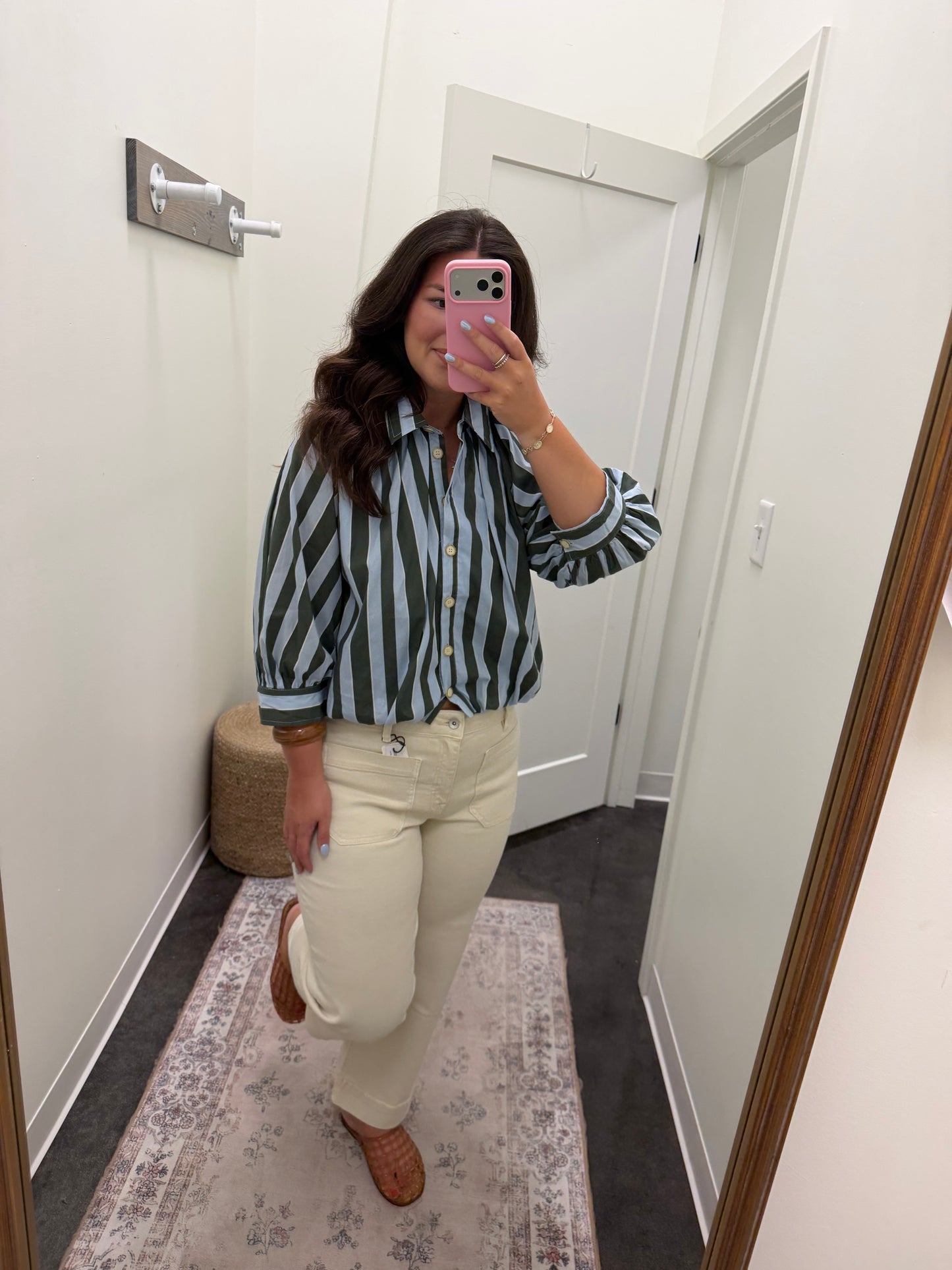 Stripe collared bubble sleeve top