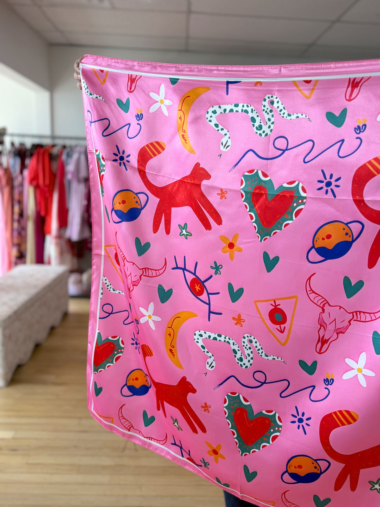 Pink multi silks scarf