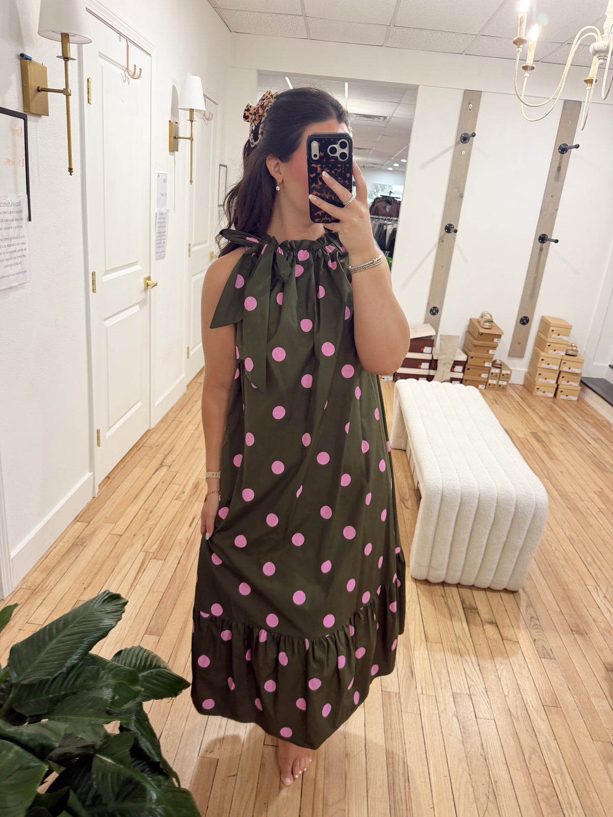 Olive polka dot midi