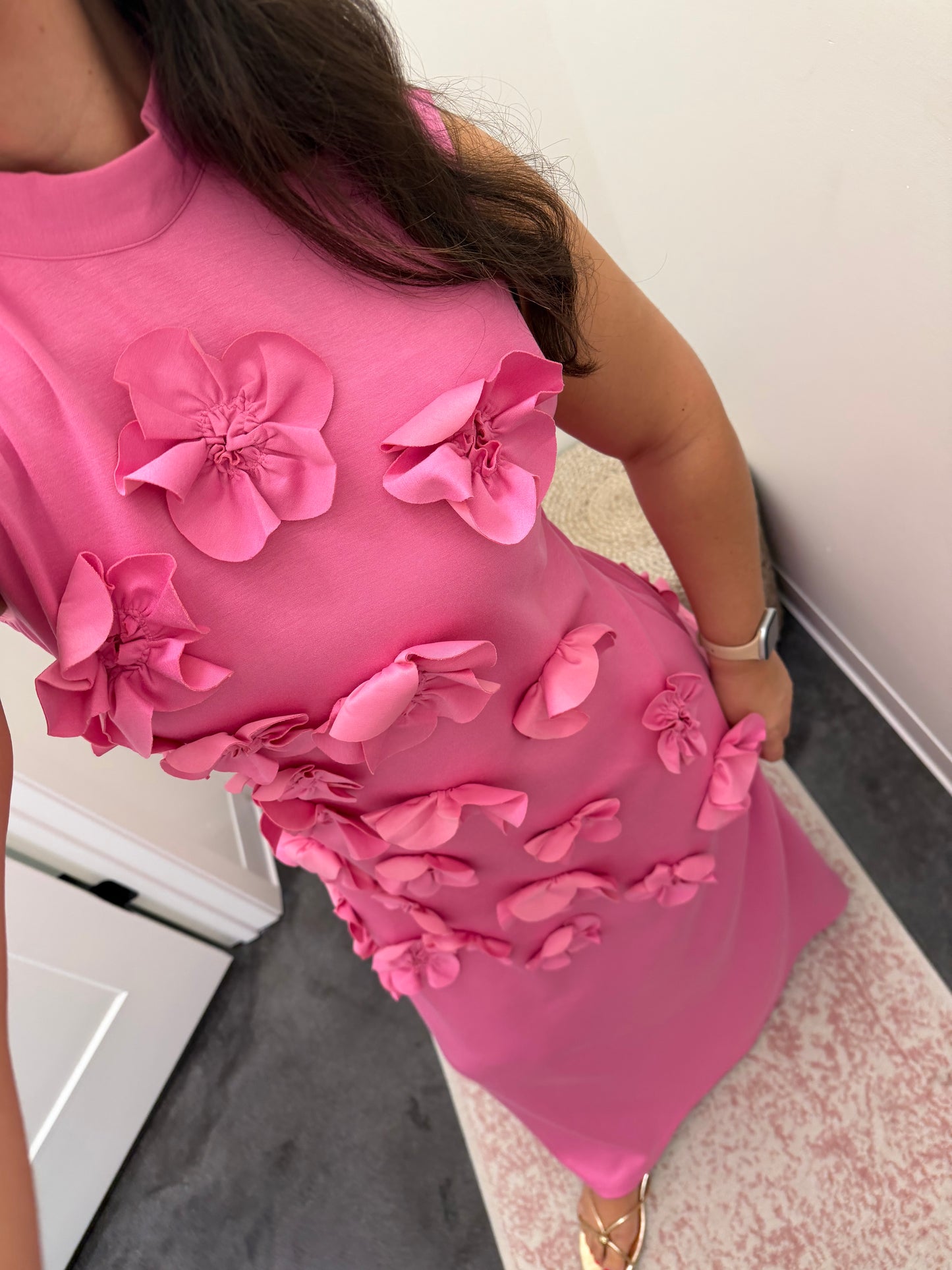 Chic Collar Sleeveless Dress with 3D Flowers