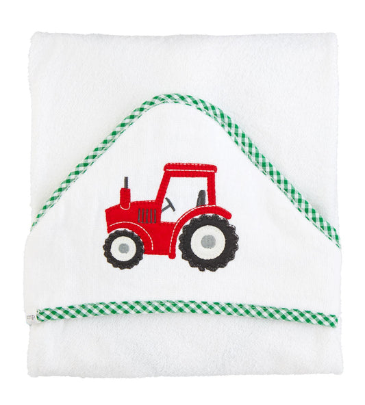 TRACTOR APPLIQUE HOODED TOWEL