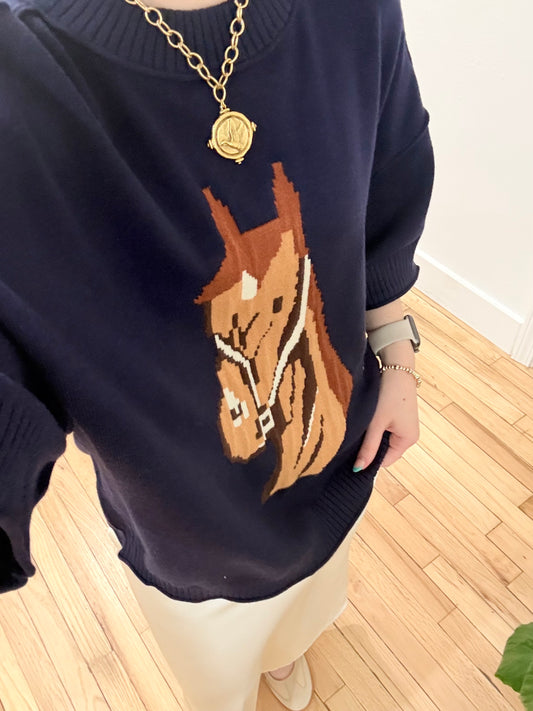 Navy horse sweater