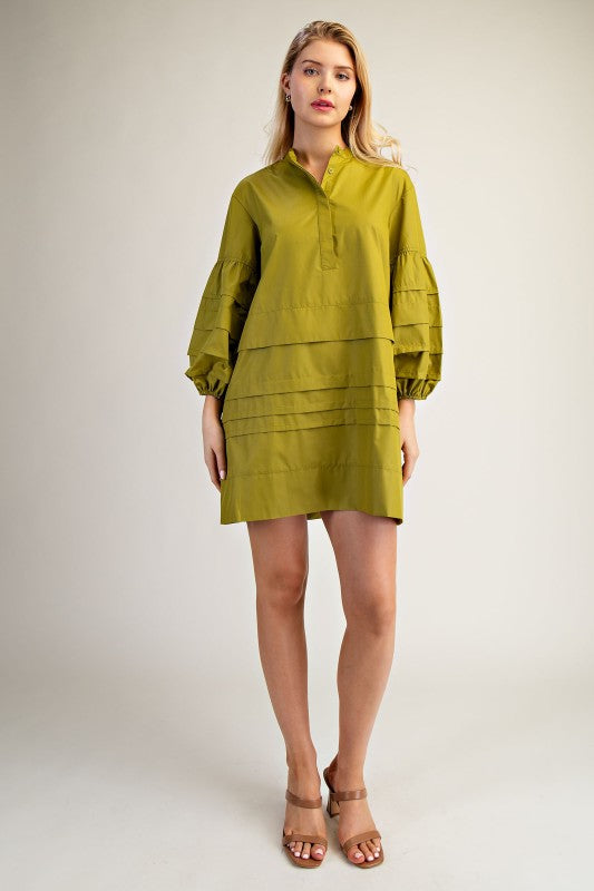 Chartreuse pleated mini dress