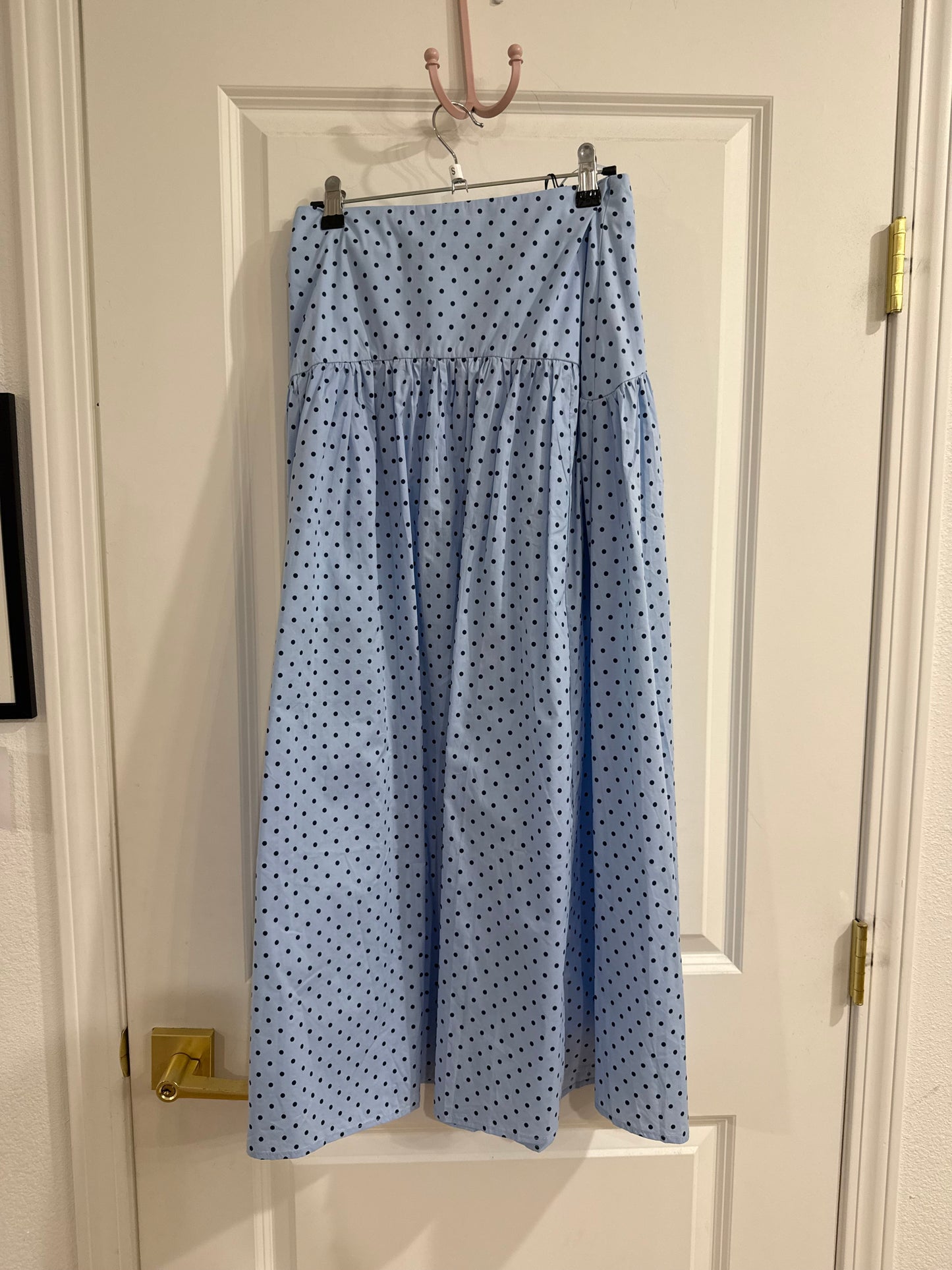 BLUE POLKA DOT FLARED MAXI SKIRT