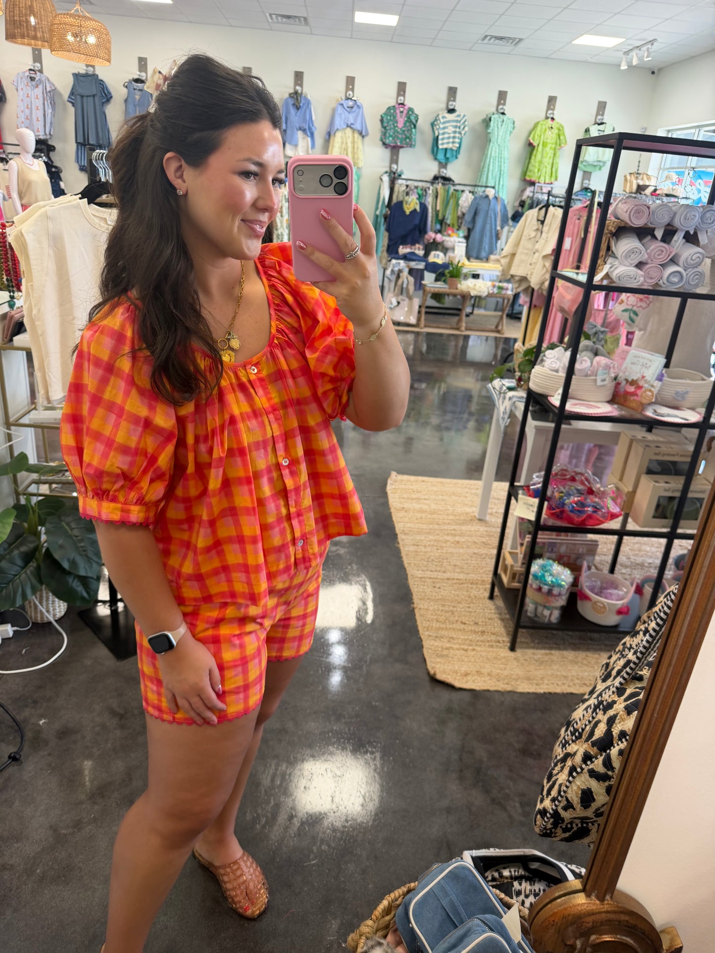 Plaid orange short set