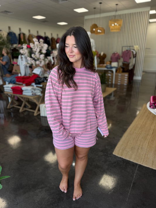 Pink/brown stripe terry short