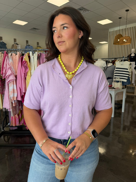 lavender lightweight cotton short sleeve cardigan