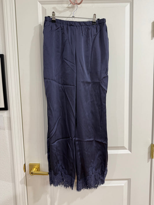 Lace trim wide leg pants