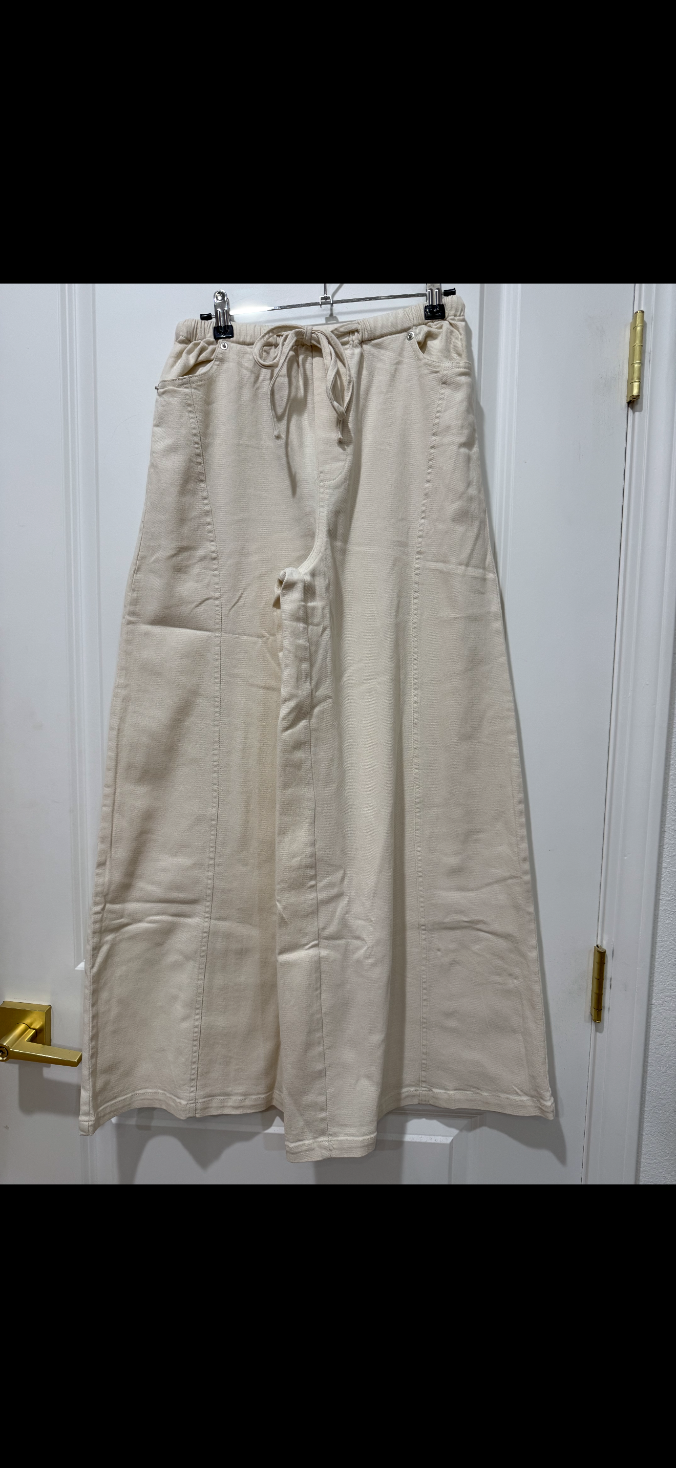 butter cream washed tie pants