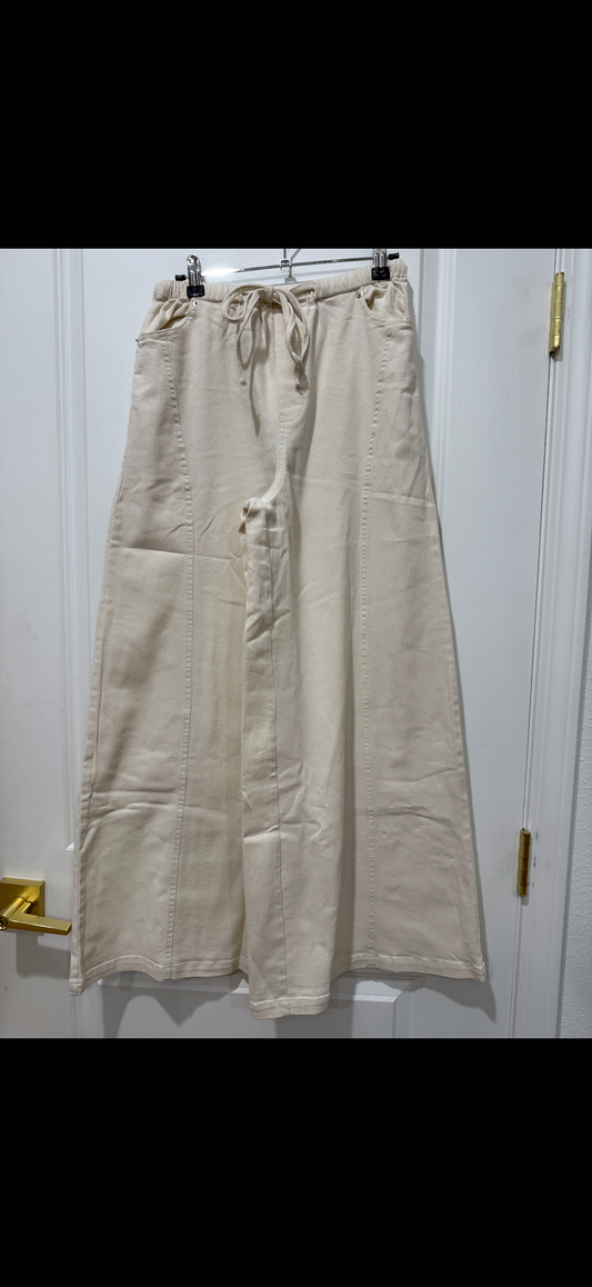butter cream washed tie pants
