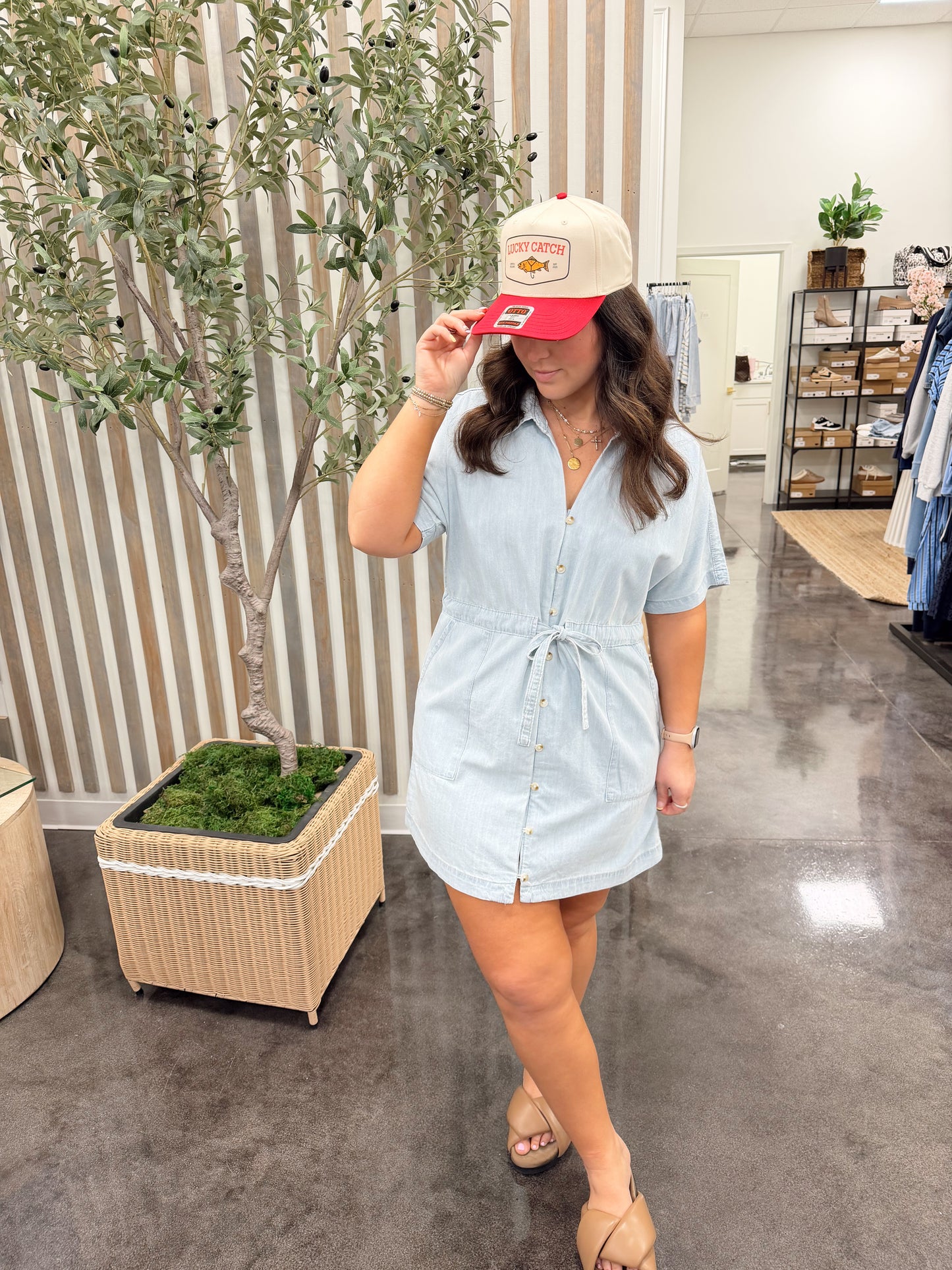 light denim collared mini dress