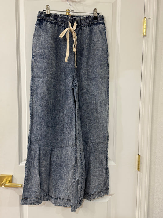 mineral washed denim straight leg pant