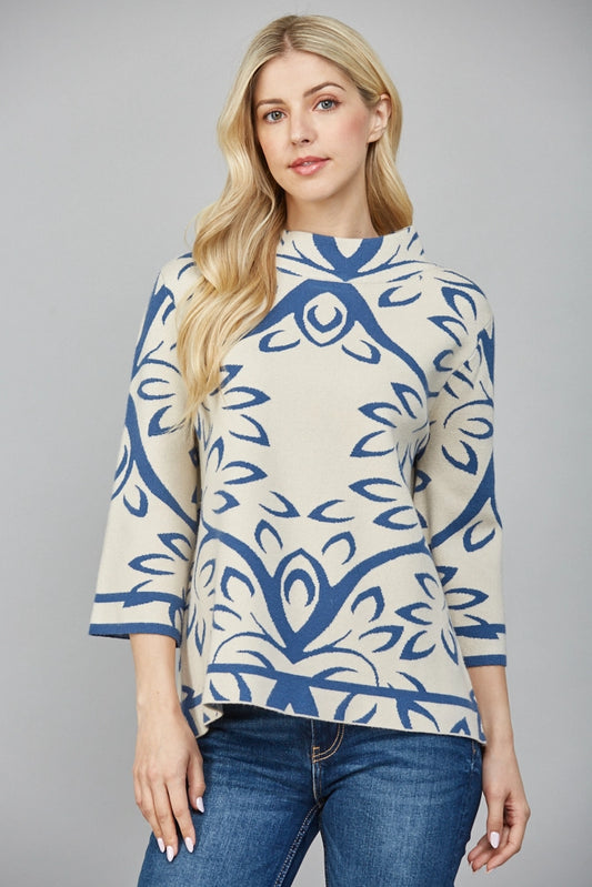 Jacquard MOCK NECK PULL OVER SWEATER - Olive