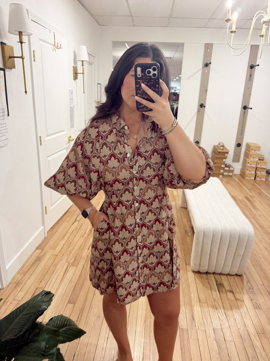 Kathy L/S pattern button down dress