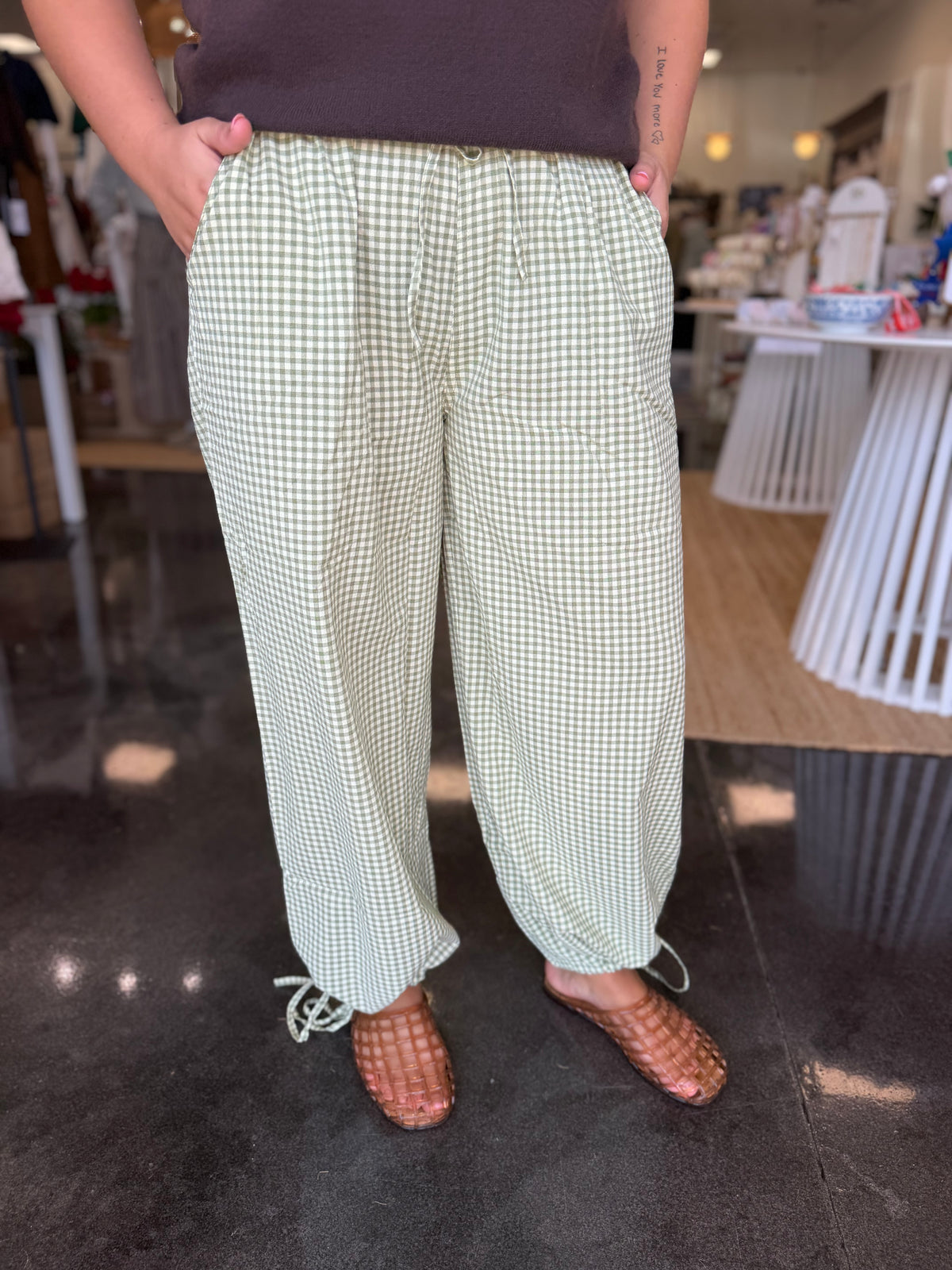 Gingham drawstring pants 2 colors