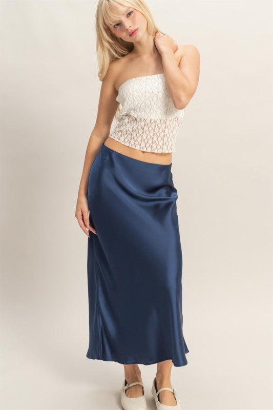 navy satin skirt