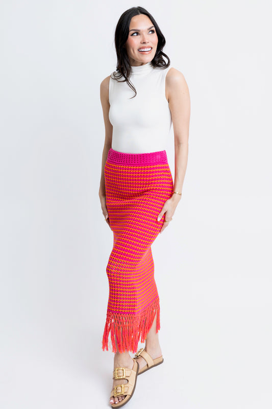 KARLIE Crochet Colorblock Midi Skirt