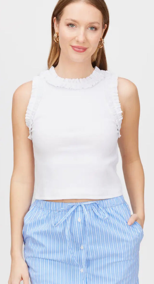 Ruffle Poplin Ribbed Sleeveless Top