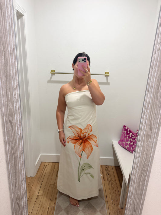 STRAPLESS A LINE MAXI DRESS