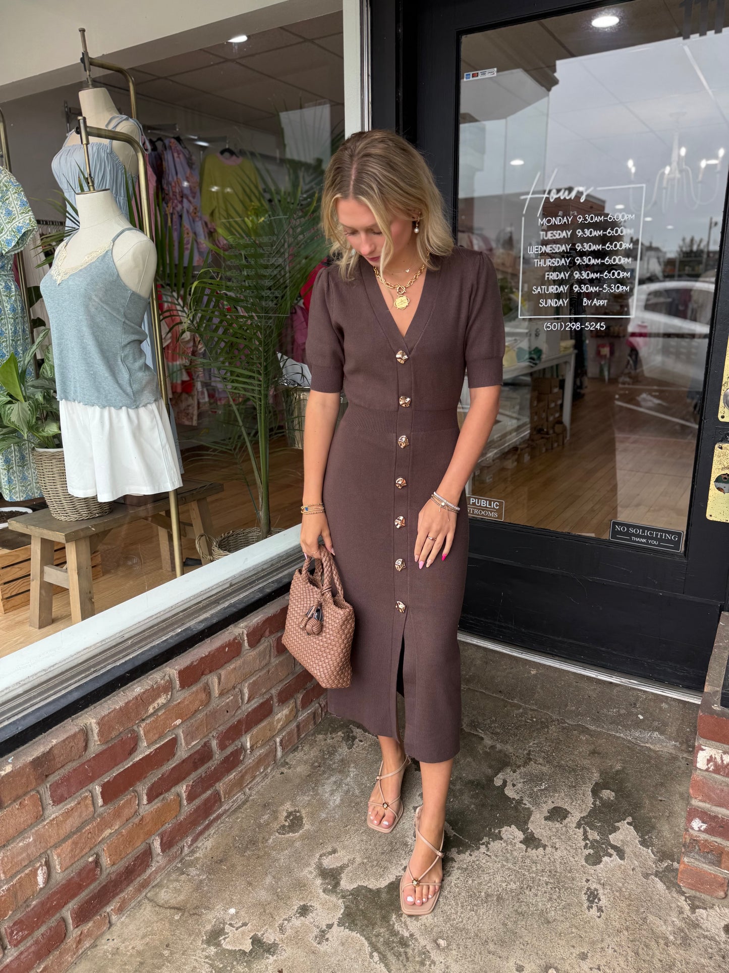 Chocolate brown ribbed ss midi dress