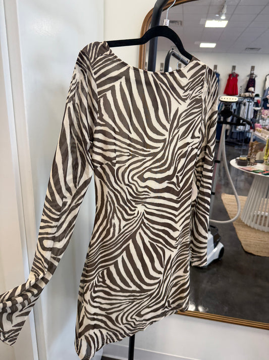 zebra mesh mini dress - brown