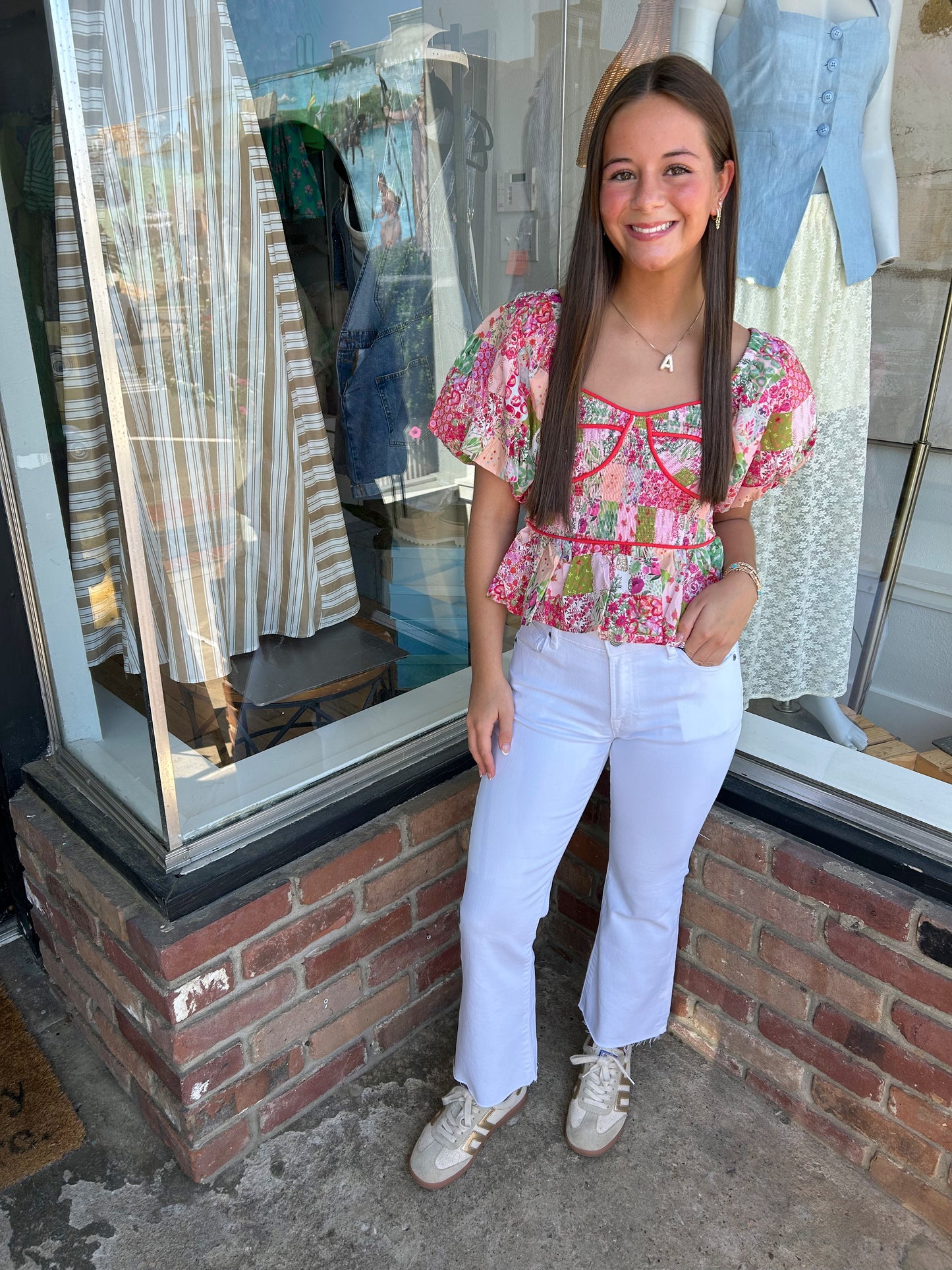 Contrast Piping Floral Blouse