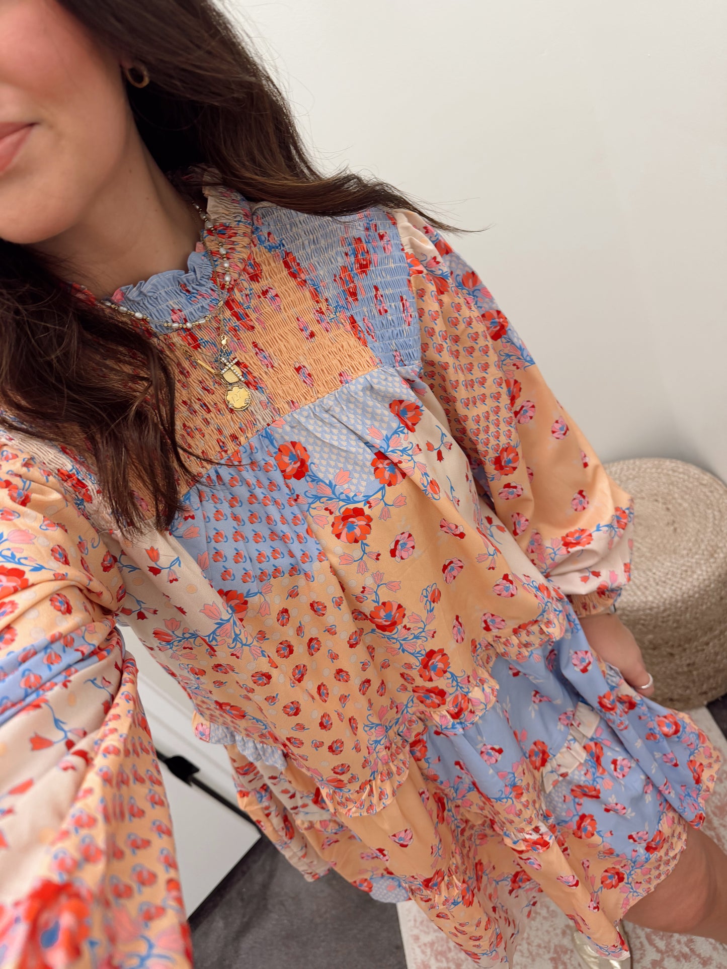 floral mock smock neck mini dress KARLIE