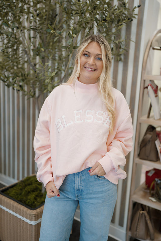 BLESSED Embroidered Mockneck Sweatshirt