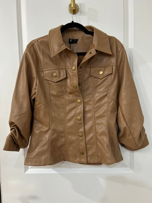 Camel faux leather cinched jacket