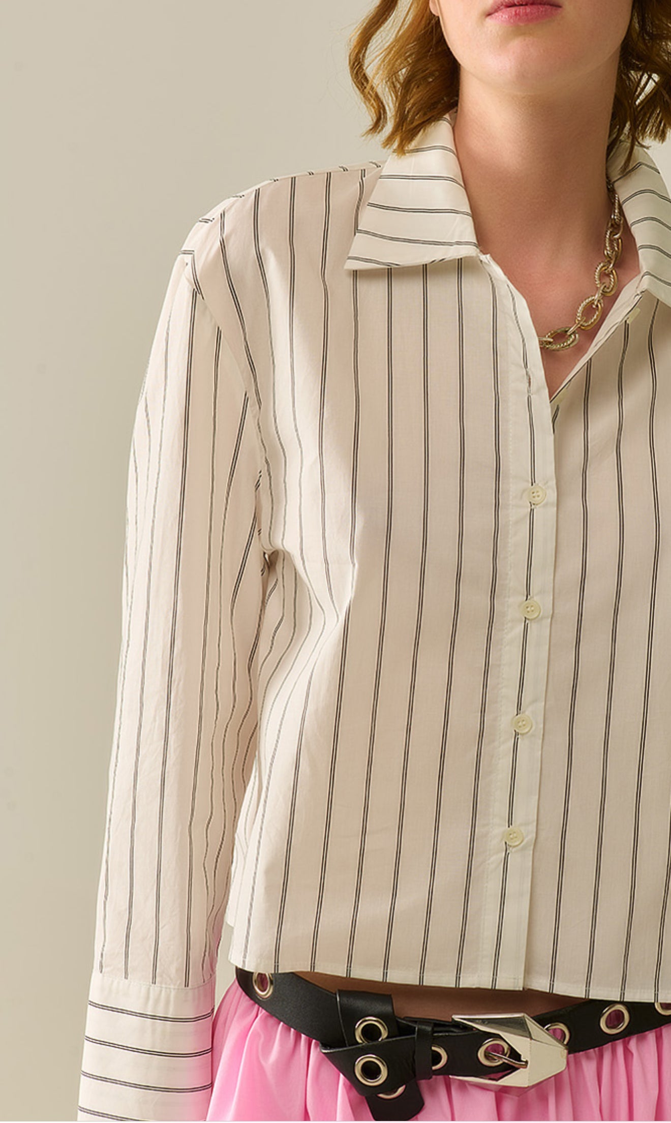 Cropped White stripe Poplin