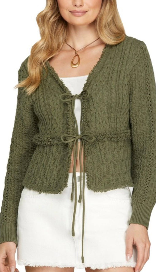 Olive Front Tie Sweater