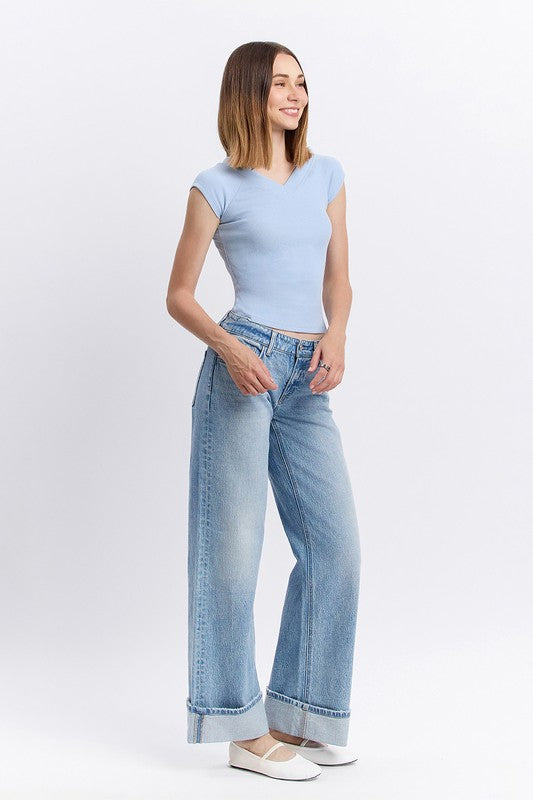 Low Rise Cuffed Baggy Wide Jeans LONDON