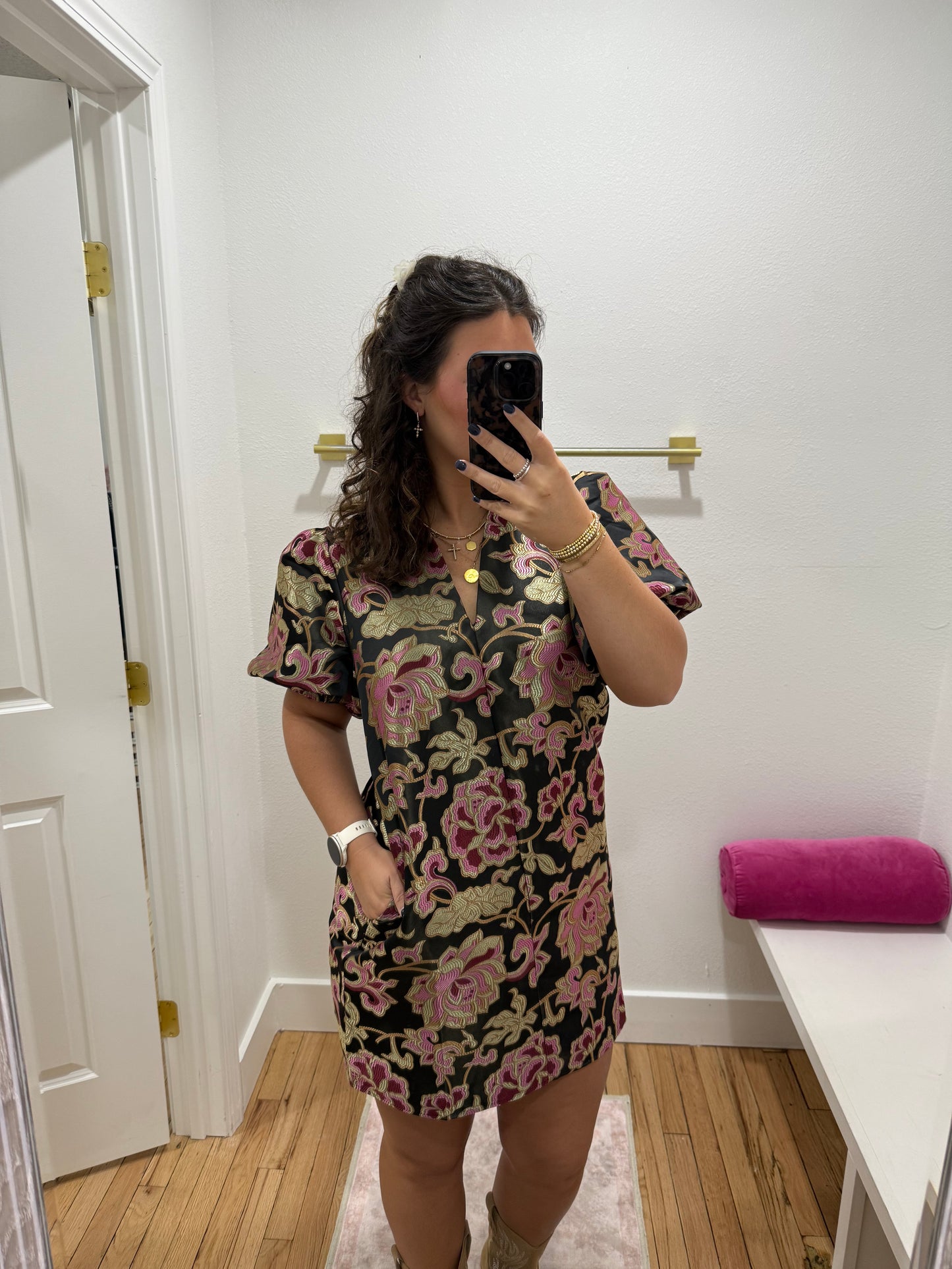 cara puff sleeve floral pattern dress