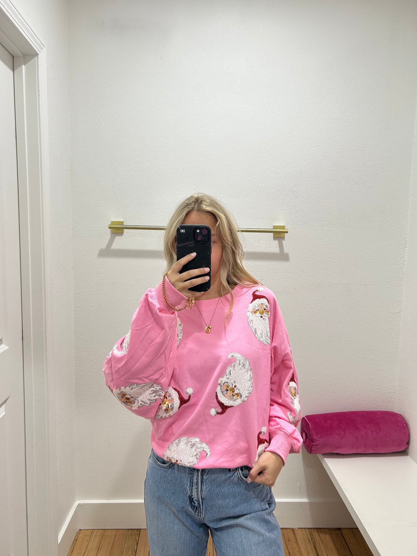 santa claus pink sequin sweatshirt