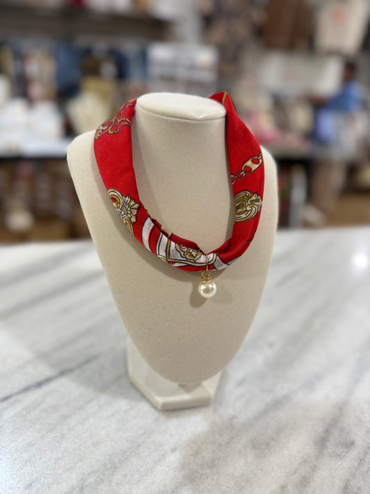 Pearl charm scarf necklace