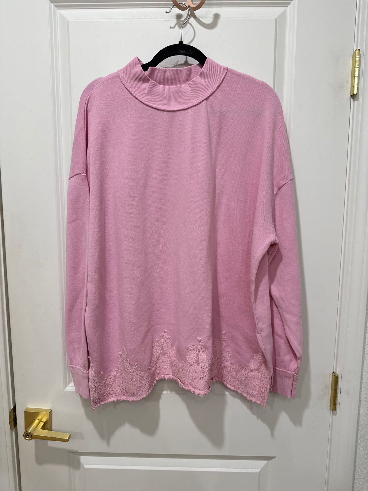 Pink Lace trim Terry sweatshirt