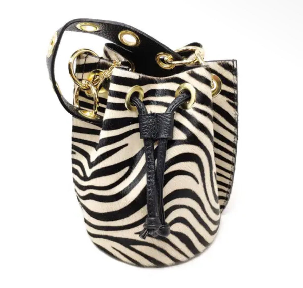 GENUINE ITALIAN LEATHER/COWHIDE ZEBRA  BUCKET BAG