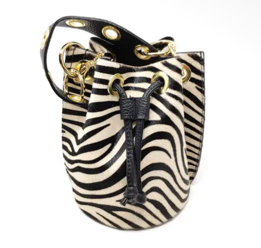 GENUINE ITALIAN LEATHER/COWHIDE ZEBRA  BUCKET BAG
