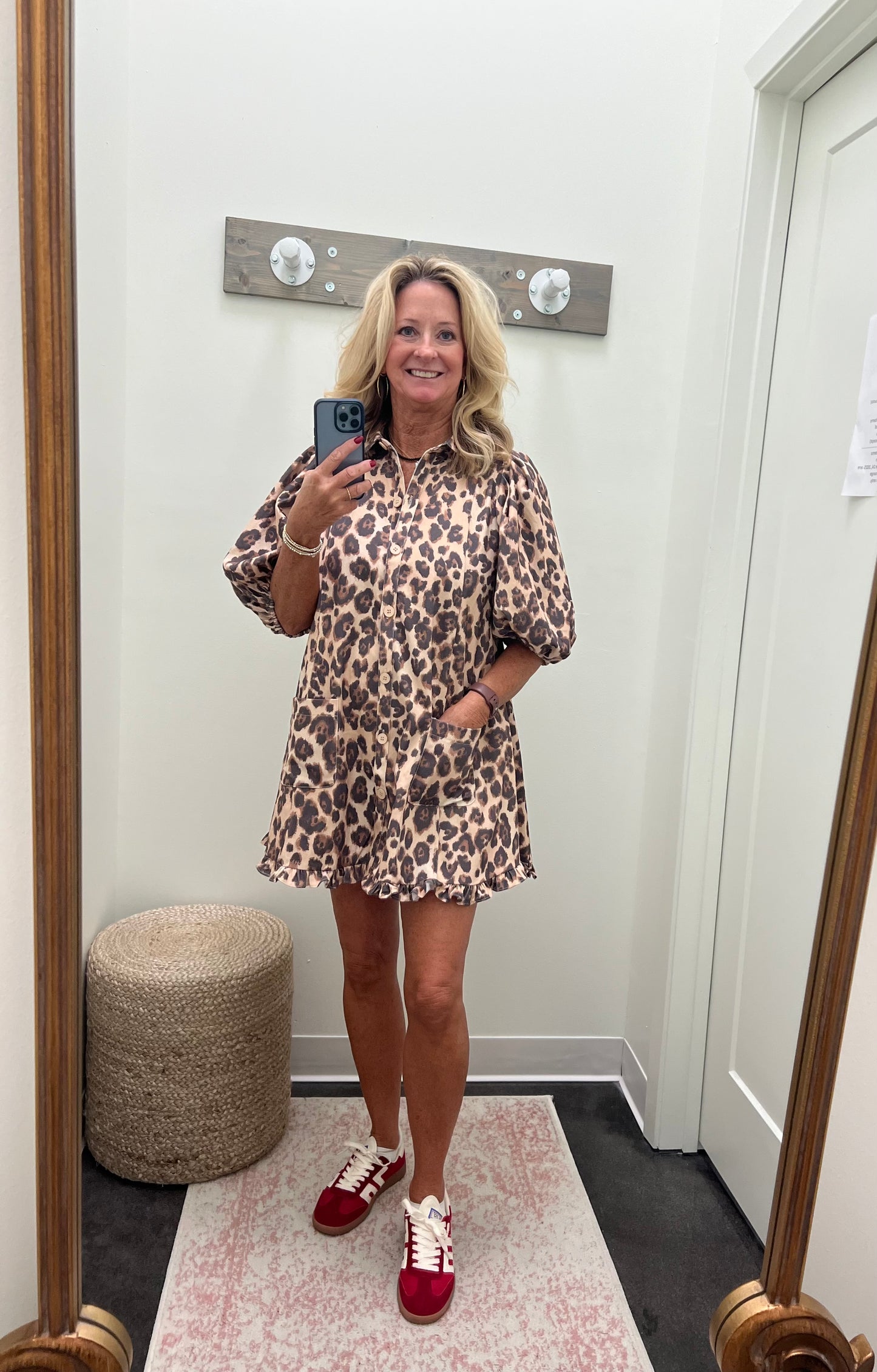 KARLIE leopard denim ruffle dress